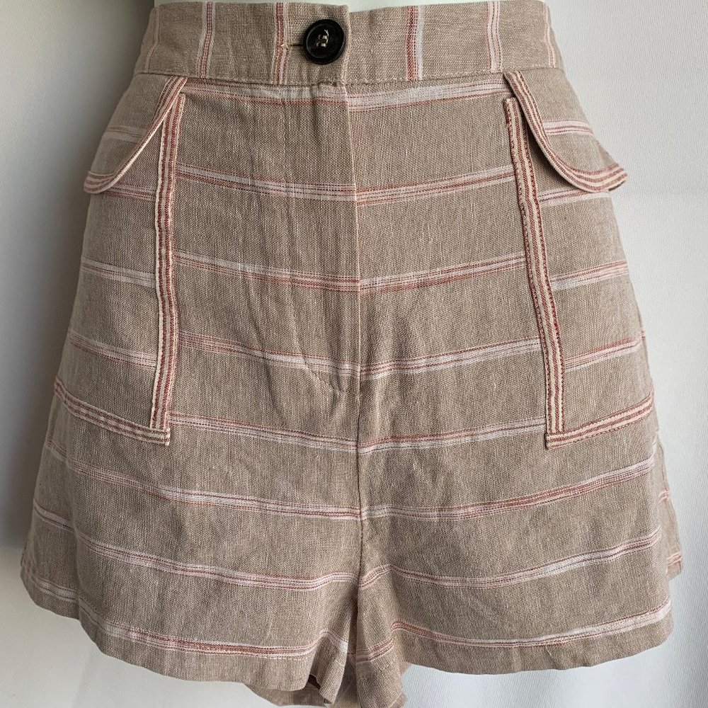 NWT Sugar L!ps shorts sz L tan/red/white lines